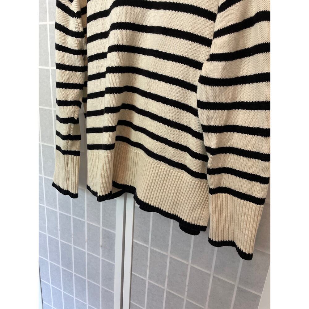 Lucky Brand Stripe Turtleneck Sweater Cotton Cashmere Blend M Coastal Minimalist - Picture 5 of 8
